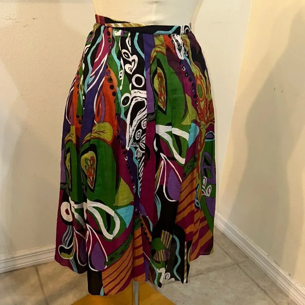 Casual Studio MADE IN INDIA Colorful Abstract Women's Gauze Skirt Size M - Picture 11 of 13